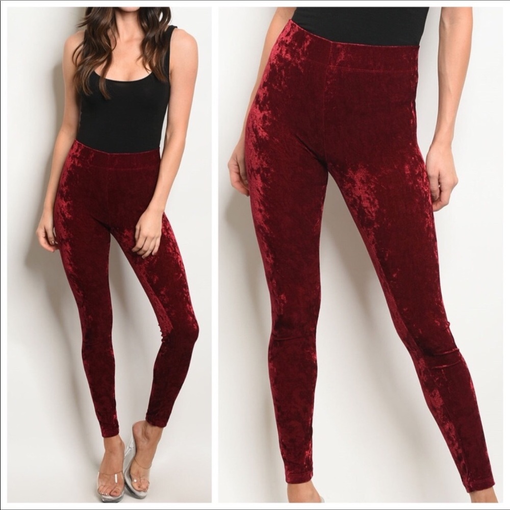 Red/Burgundy Crushed Velvet Legging. - Picture 2 of 3